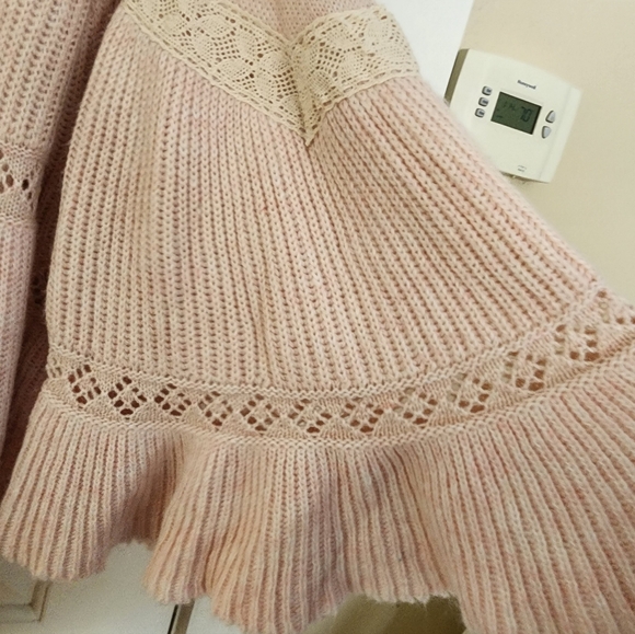 Pol Oversized Pink Babydoll Sweater Size Small Knit Lace Feminine Romantic - Picture 4 of 11